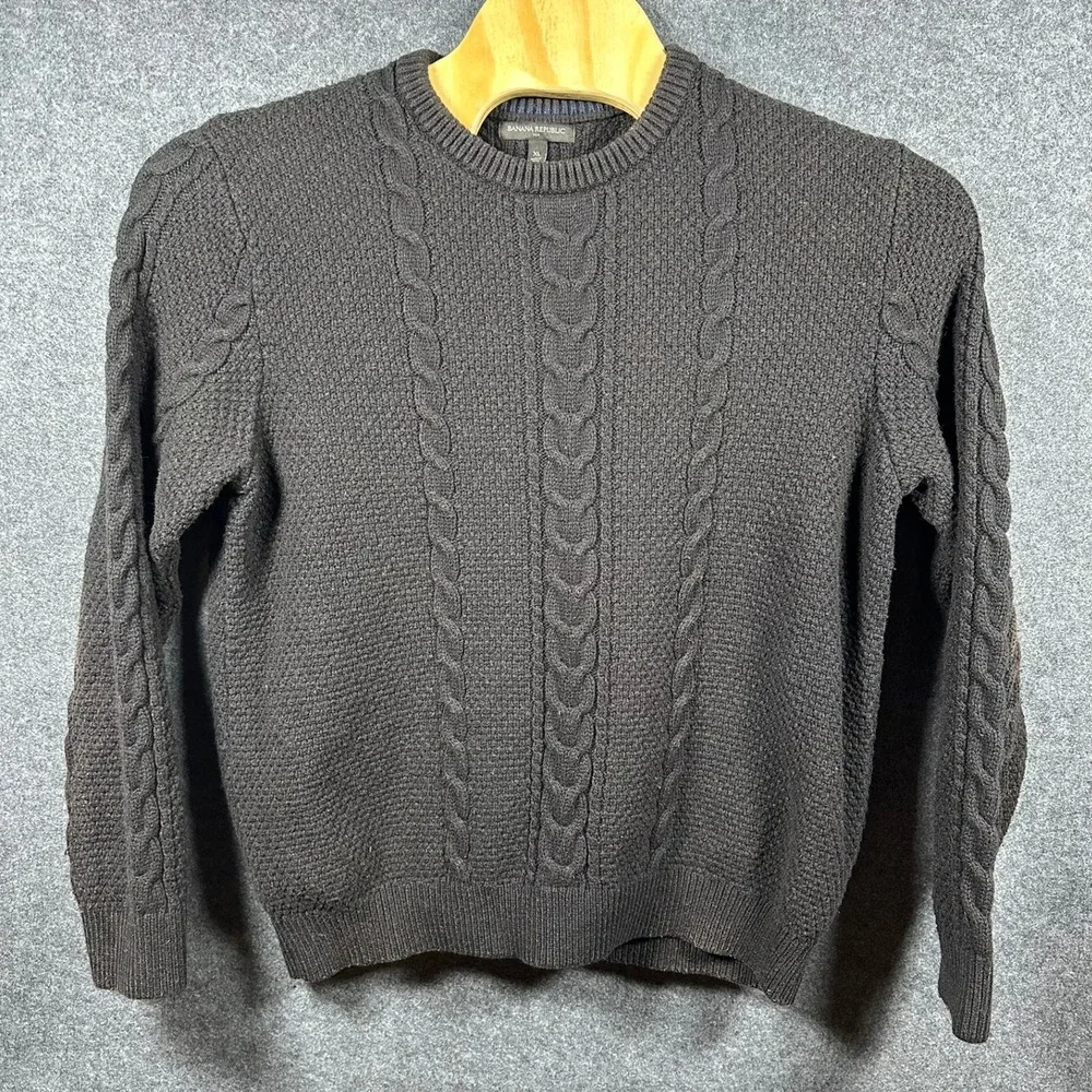 Banana Republic Mens Cable Knit Grandpa Sweater XL Dark‎ Gray Wool Blend